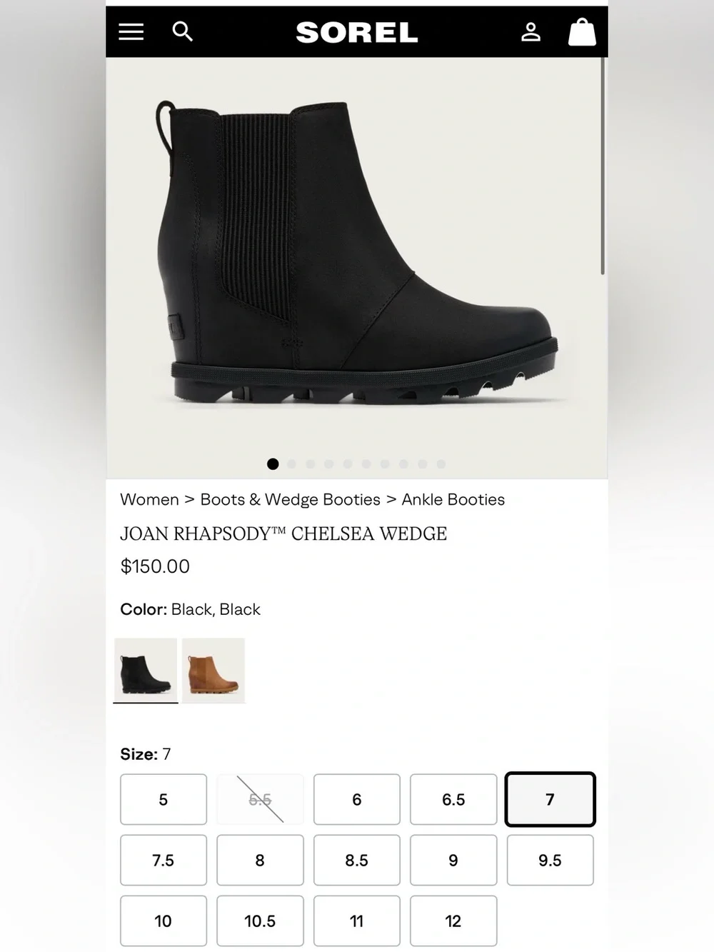 NEW Sorel Black Joan Rhapsody Chelsea Wedge Size 7
